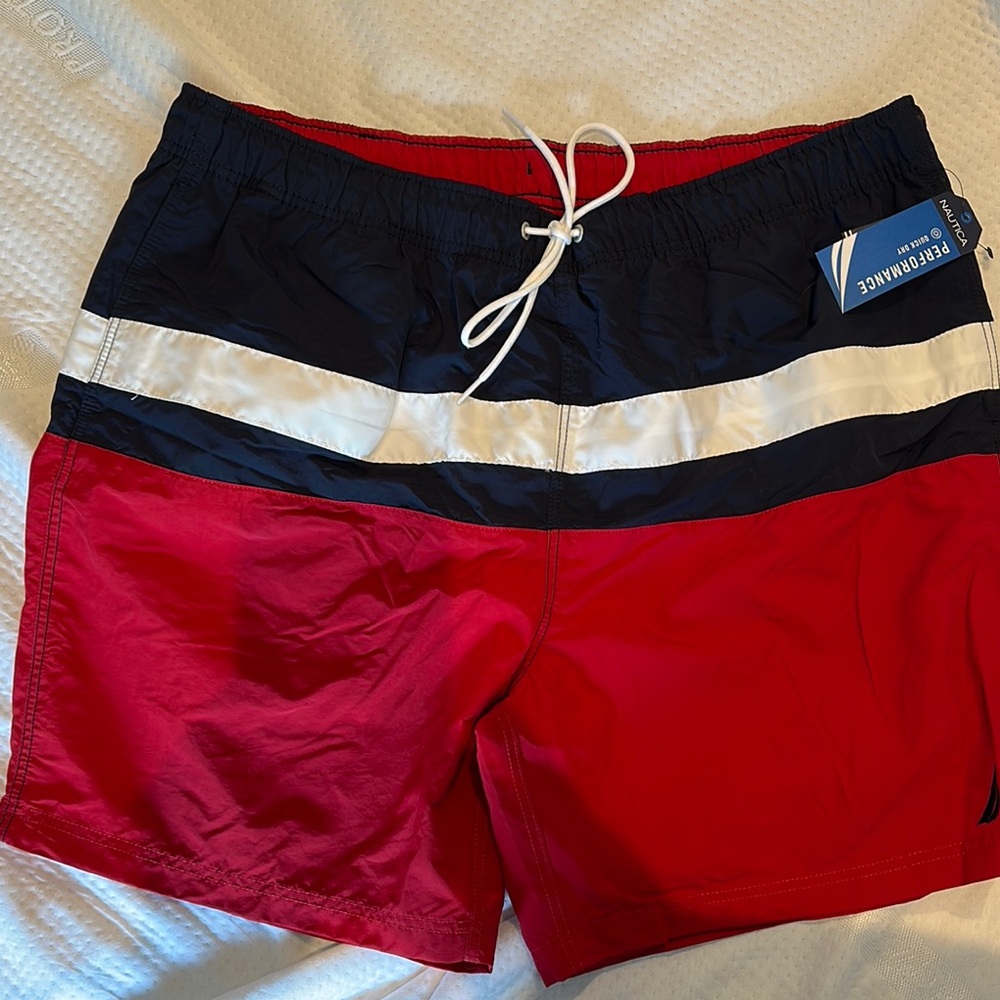 Nautica Sporty Red, White & Blue Swim Trunks